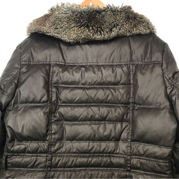 Vince Camuto Olive Green Quilted Faux Fur Collar Long Winter Jacket - Picture 10 of 16